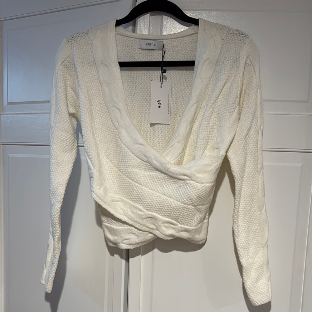 Greylin Wrap Sweater. Boutique NWT size medium. White